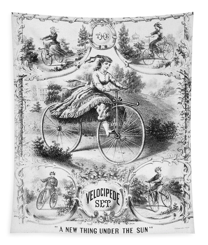 1869 Tapestry featuring the photograph Bicycles: Songsheet, 1869 by Granger