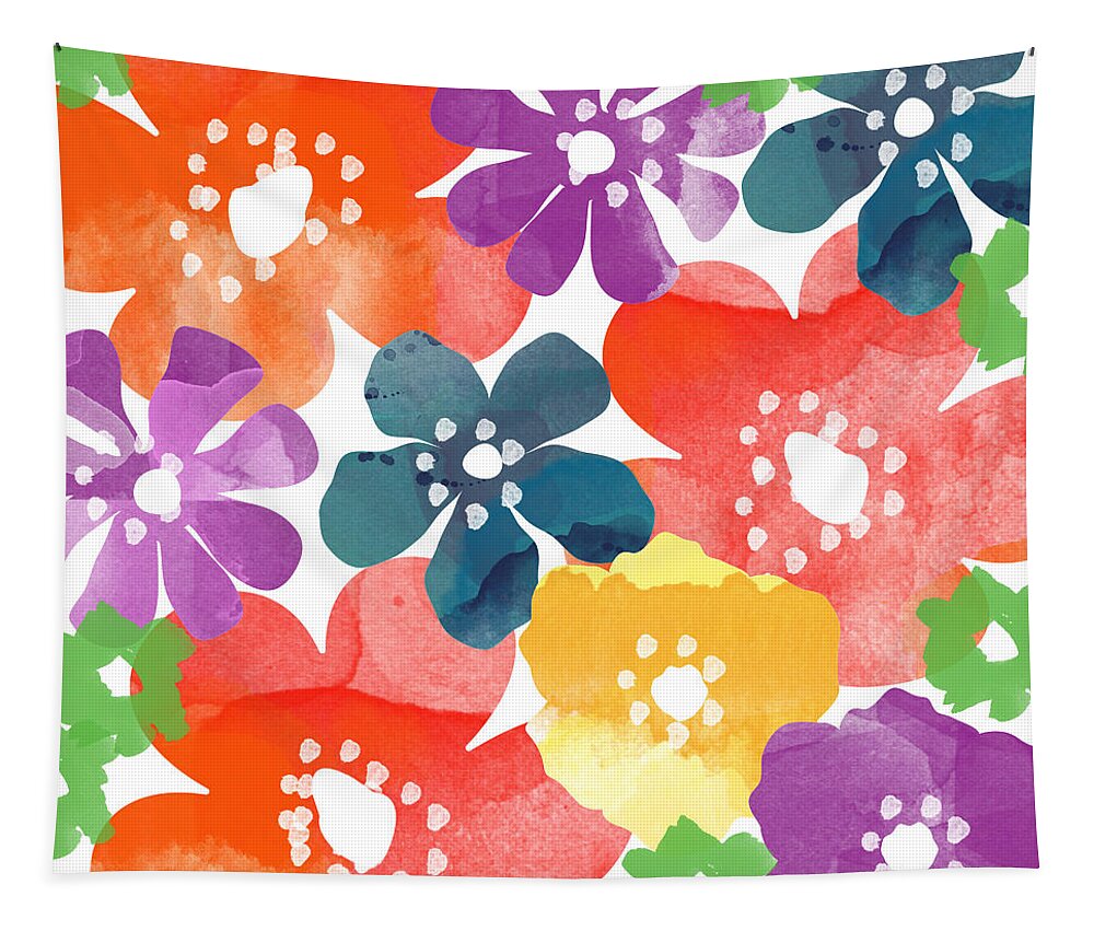Flowers Tapestry featuring the painting Big Bright Flowers by Linda Woods