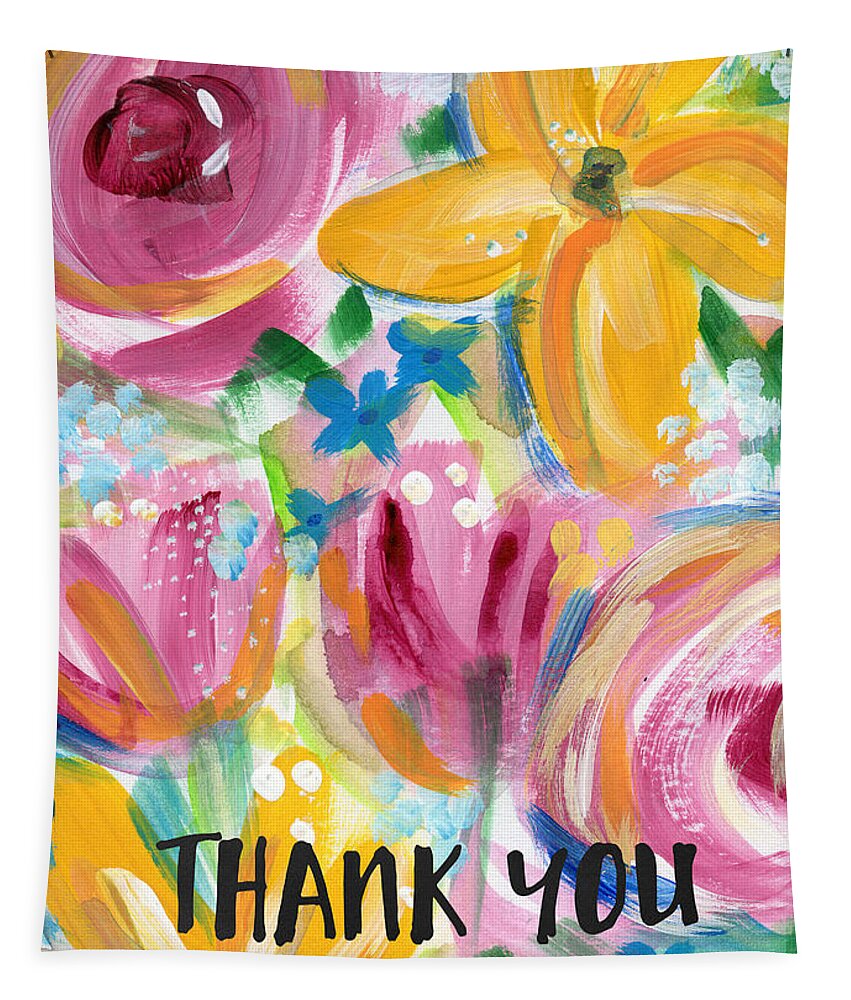 Thank You Card Tapestry featuring the painting Big Colorful Flowers Thank You Card- Art by Linda Woods by Linda Woods