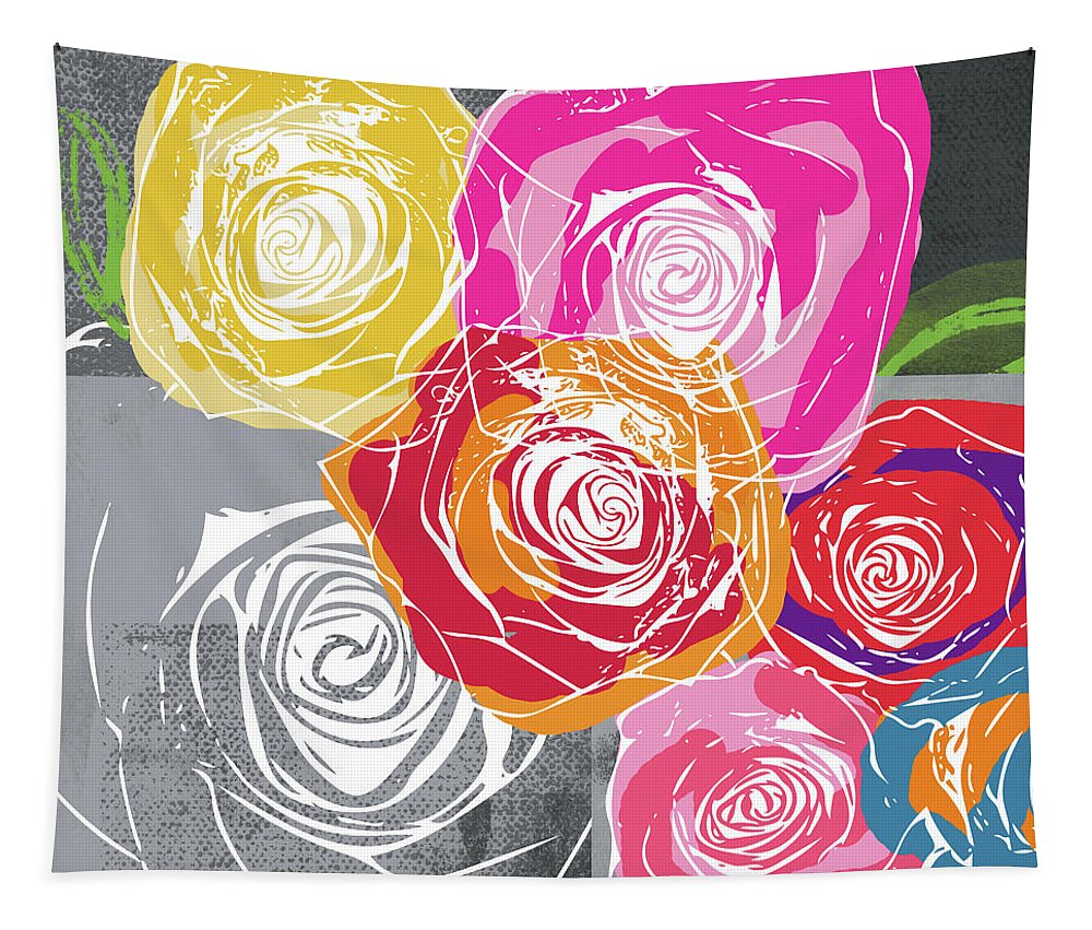 Roses Tapestry featuring the mixed media Big Colorful Roses 1- Art by Linda Woods by Linda Woods