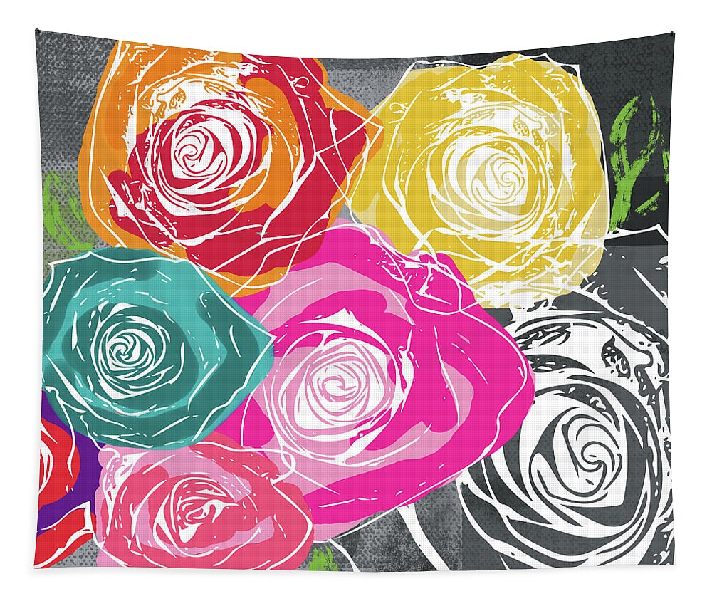 Roses Tapestry featuring the mixed media Big Colorful Roses 2- Art by Linda Woods by Linda Woods