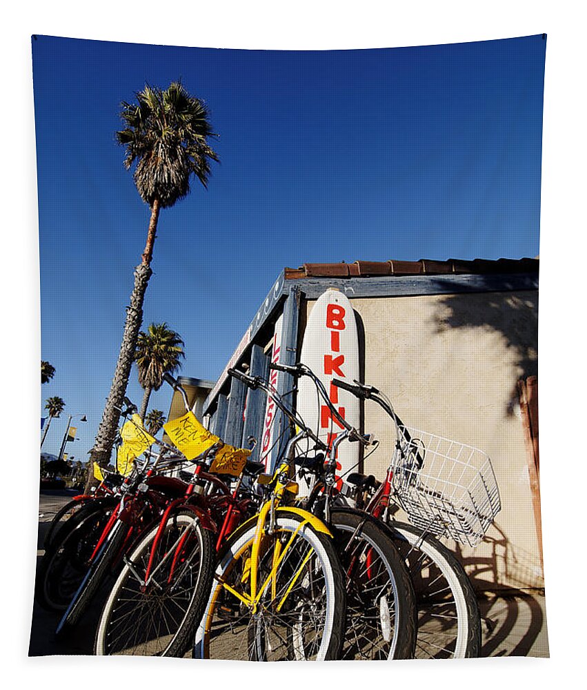Darin Volpe Patterns And Abstracts Tapestry featuring the photograph Bikes and Bikinis - Ventura, California by Darin Volpe