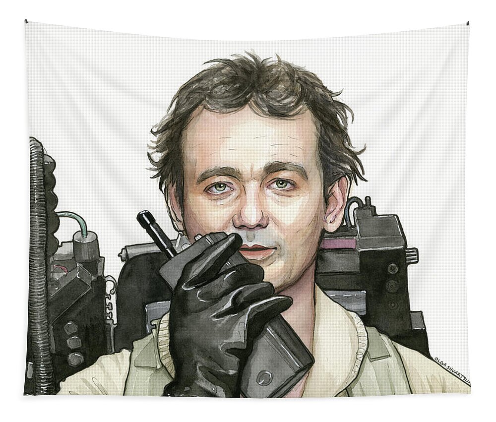 Bill Murray Tapestry featuring the painting Bill Murray Ghostbusters Peter Venkman by Olga Shvartsur