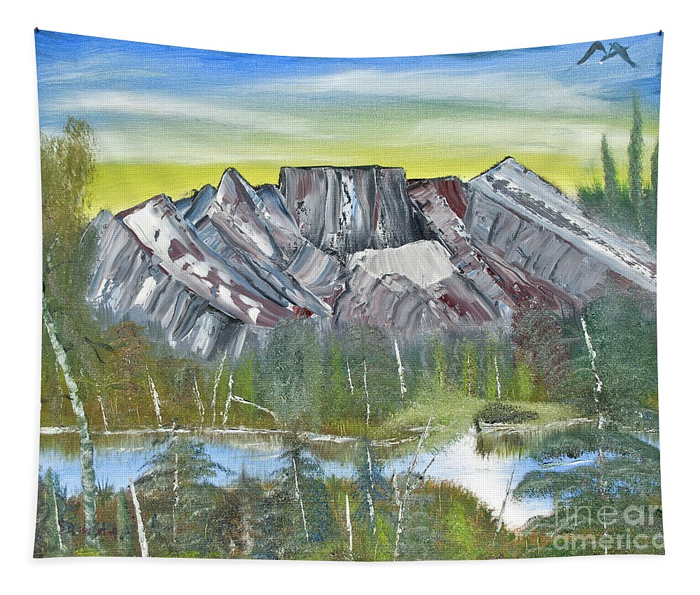 Oil On Canvas Tapestry featuring the painting Birch Mountains by Joseph Summa