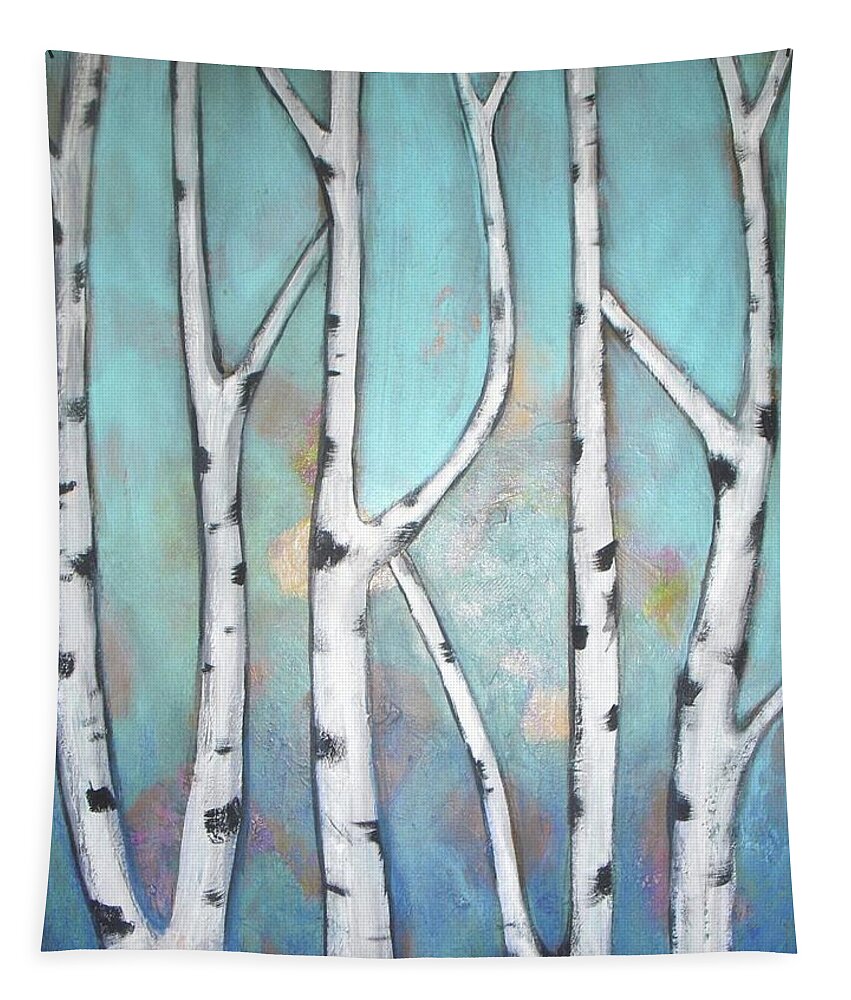 Birch Tapestry featuring the painting Birch Trees by Vesna Antic