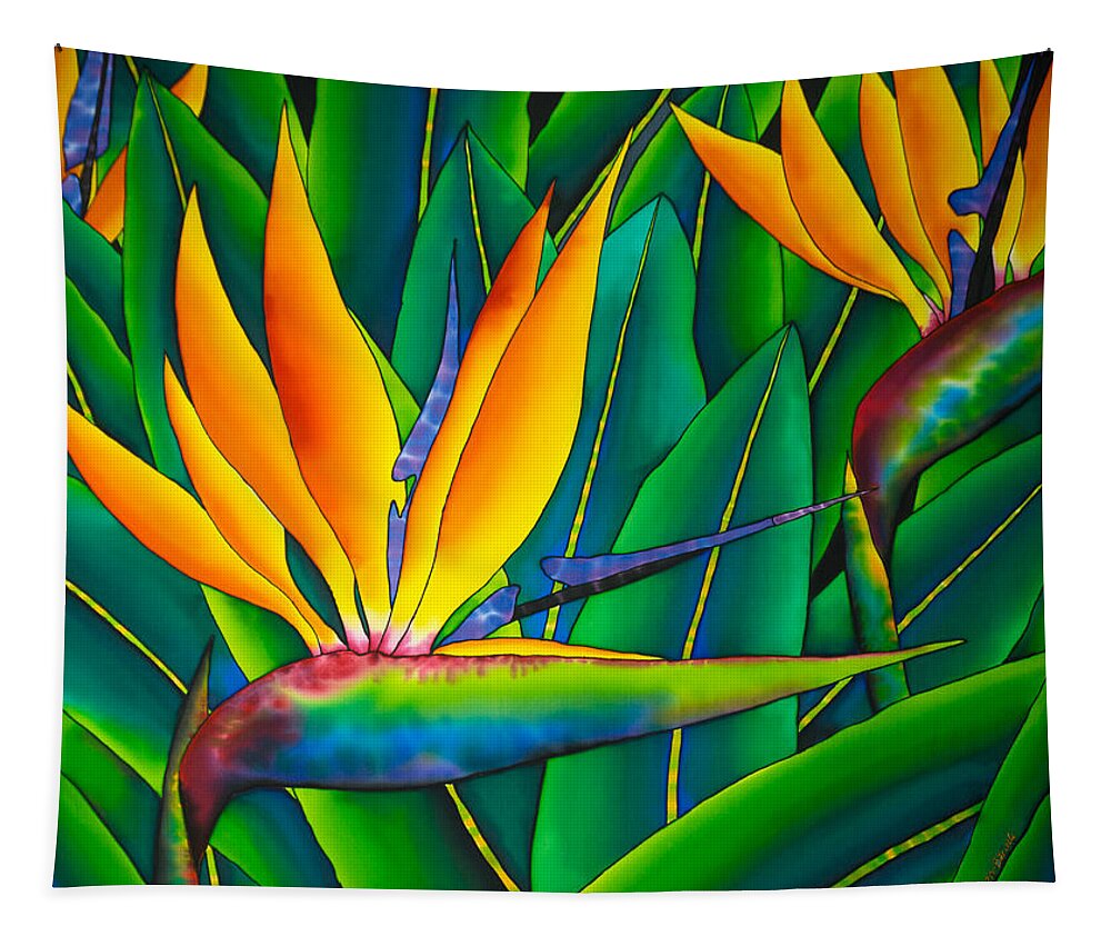 Orange Bird Of Paradise Tapestry featuring the painting Bird of Paradise by Daniel Jean-Baptiste