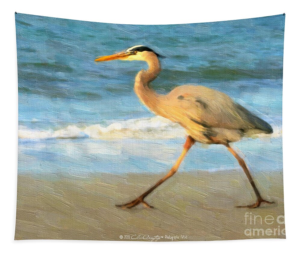 Blue Heron Tapestry featuring the painting Bird with a Purpose by Chris Armytage