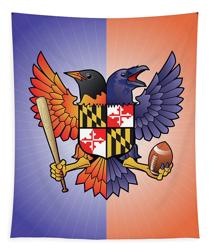 Birdland Baltimore Raven and Oriole Maryland Crest Tapestry by Joe