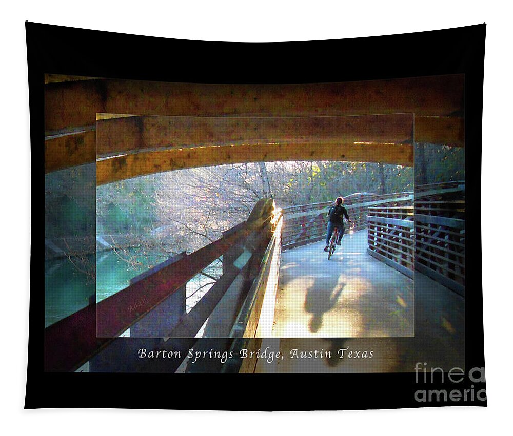 Silhouette Tapestry featuring the photograph Birds Boaters and Bridges of Barton Springs - Bridges One Greeting Card Poster v2 by Felipe Adan Lerma