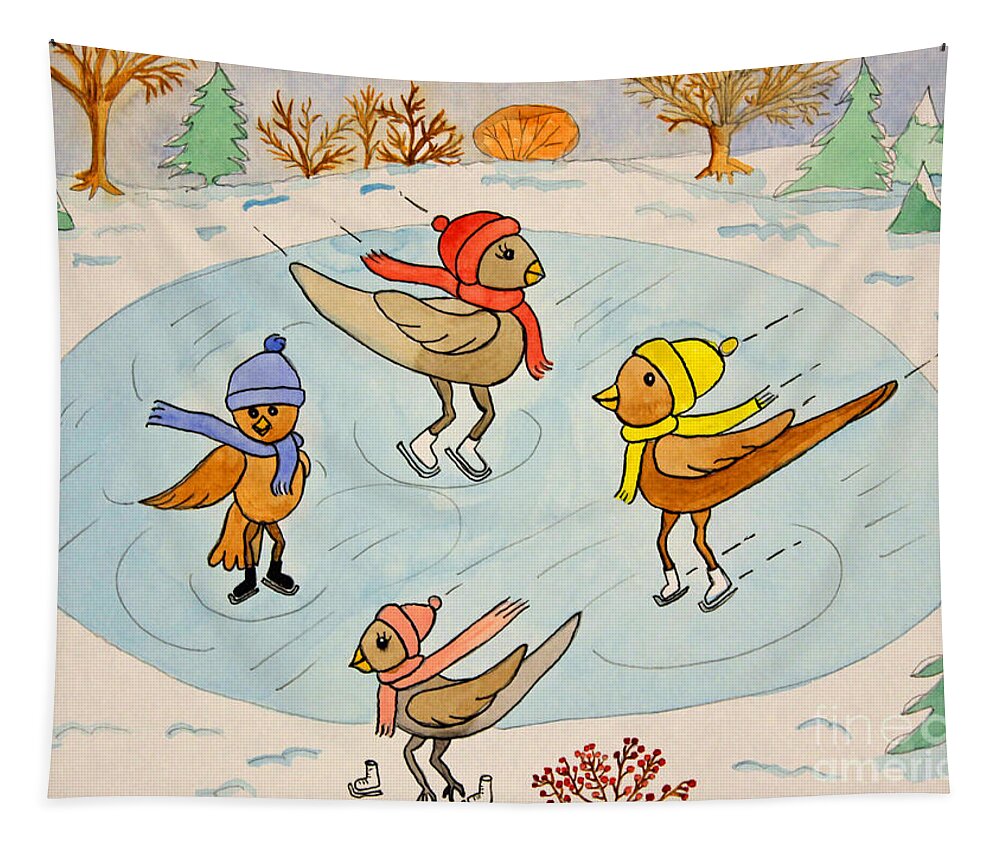 Winter Tapestry featuring the painting Birds on Ice by Norma Appleton