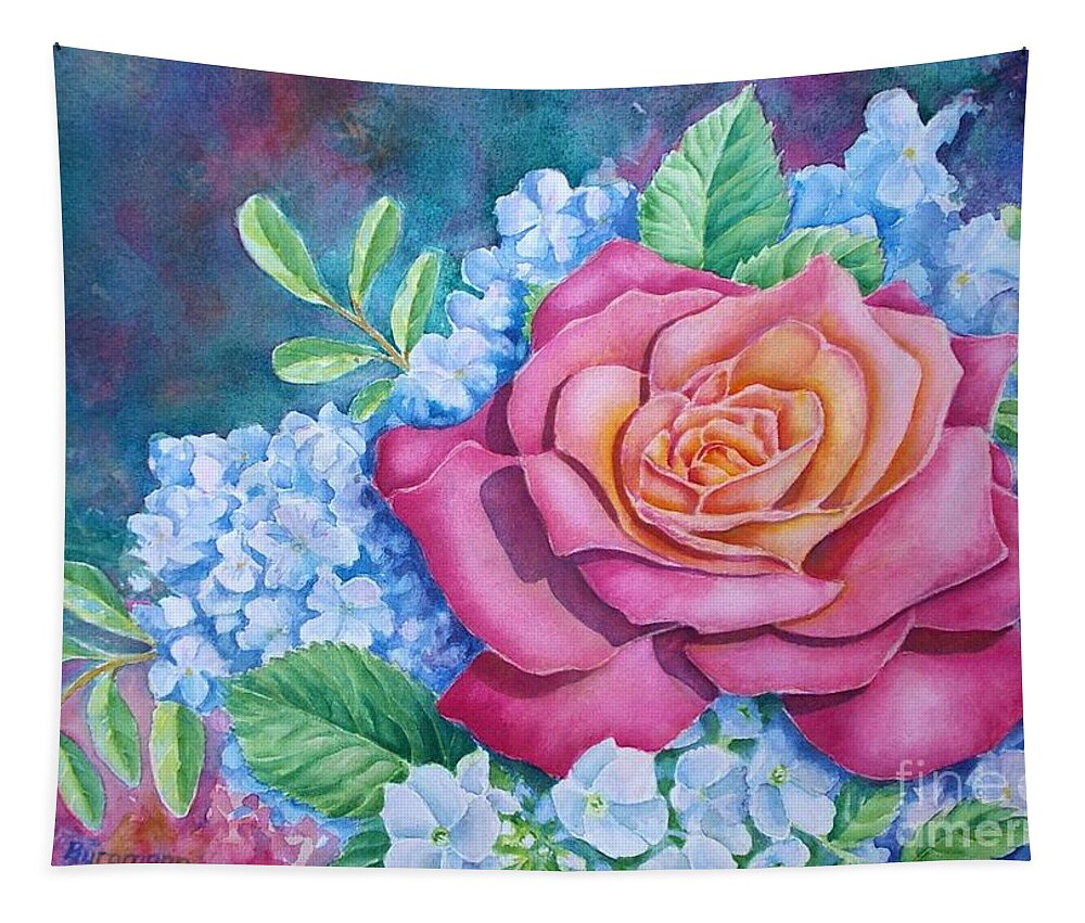 Rose Tapestry featuring the painting Birthday Bouquet by Petra Burgmann