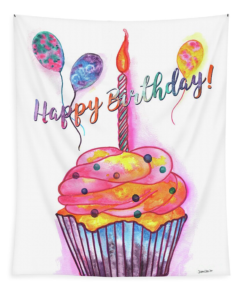 Birthday Tapestry featuring the painting Birthday Cupcake by Debbie DeWitt