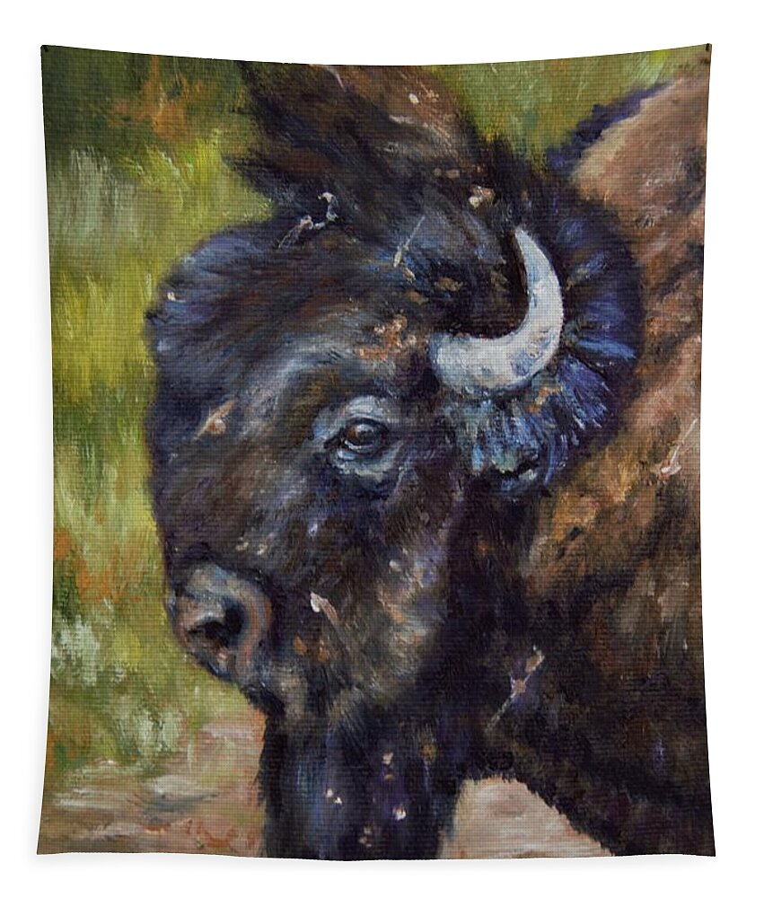Lori Brackett Tapestry featuring the painting Bison Study 5 by Lori Brackett
