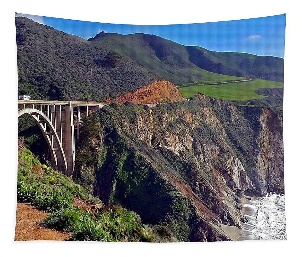 Photography By Suzanne Stout Tapestry featuring the photograph Bixby Bridge at Big Sur by Suzanne Stout