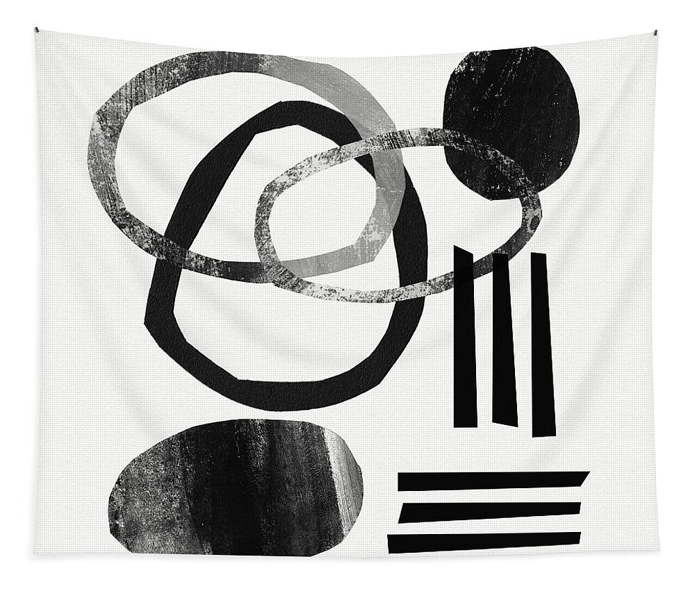 Black And White Abstract Tapestry featuring the mixed media Black and White- Abstract Art by Linda Woods