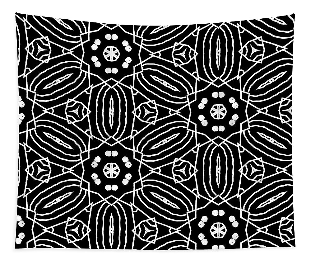 Black And White Tapestry featuring the digital art Black and White Boho Pattern 2- Art by Linda Woods by Linda Woods