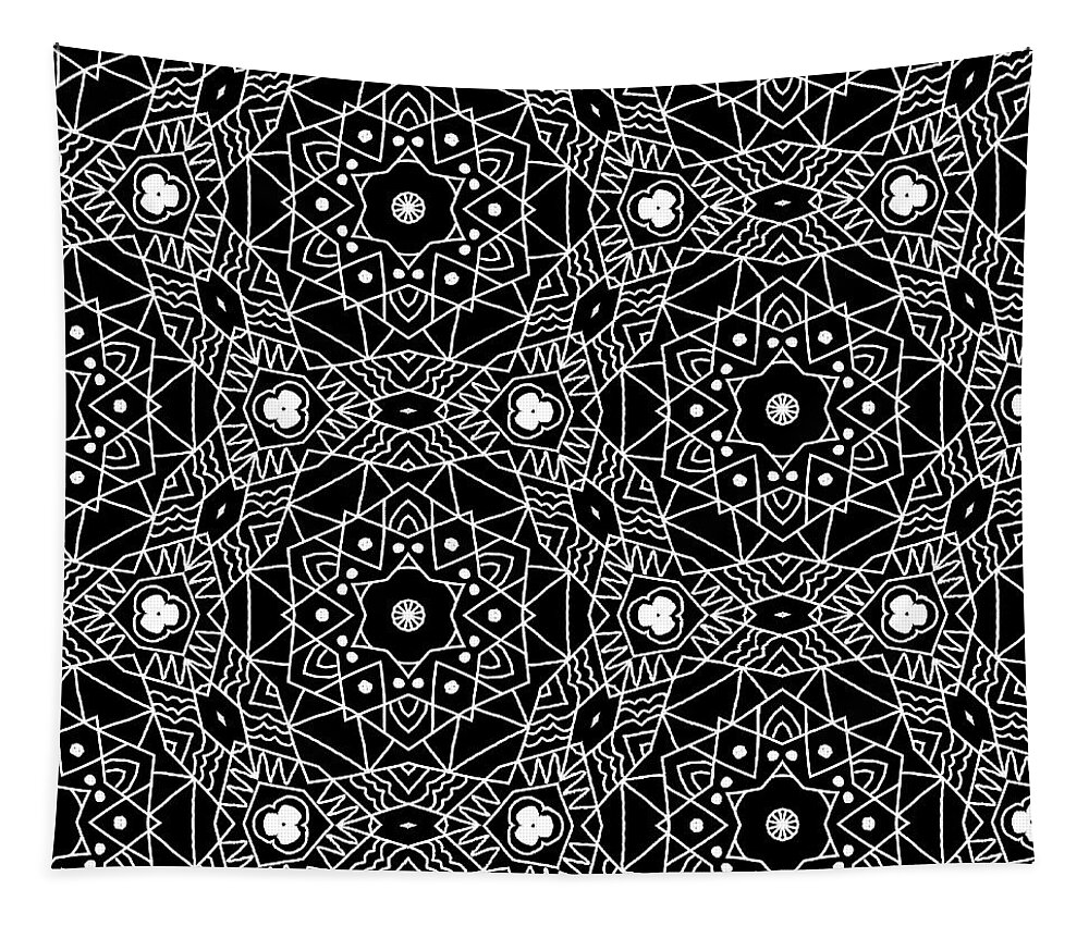 Black Tapestry featuring the digital art Black and White Boho Pattern 3- Art by Linda Woods by Linda Woods