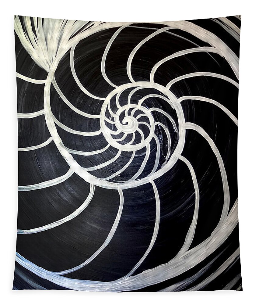 Black Tapestry featuring the painting Black and White Nautilus Spiral by Michelle Pier
