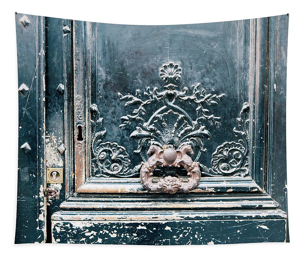 Black Door Tapestry featuring the photograph Black Door - Paris, France by Melanie Alexandra Price