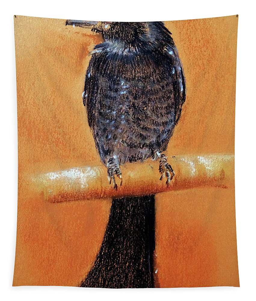 Bird Tapestry featuring the painting Black Drongo by Jasna Dragun