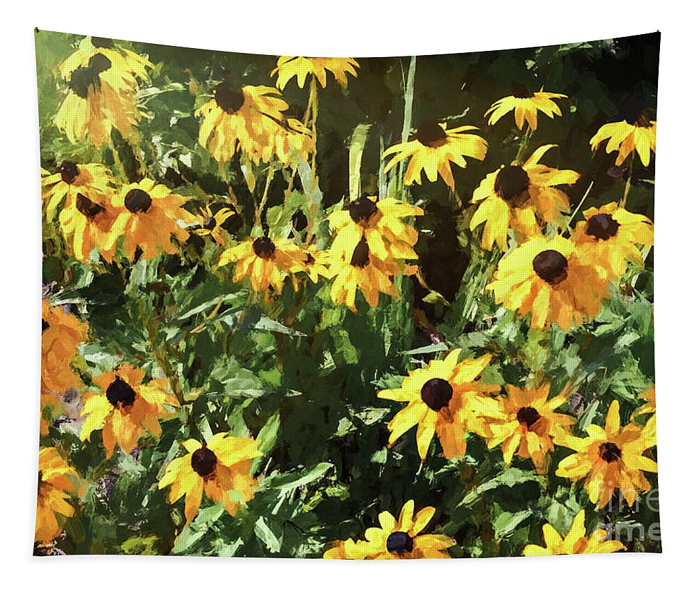 Painting Tapestry featuring the photograph Black-eyed Susan Yellow Flowers by Andrea Anderegg