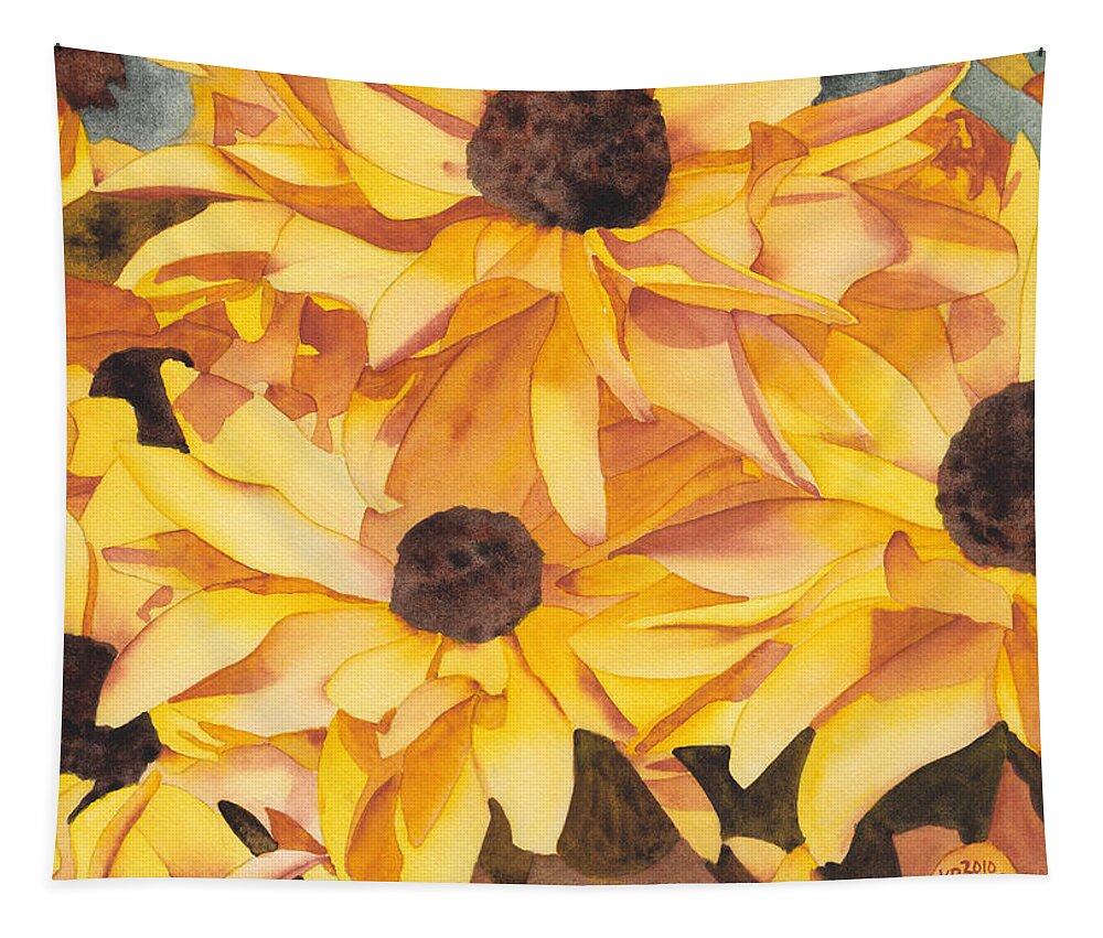 Black Tapestry featuring the painting Black Eyed Susans by Ken Powers