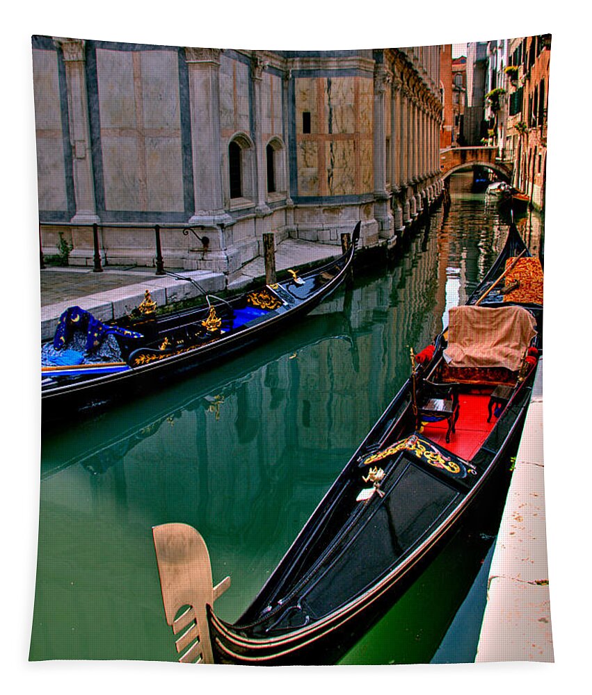 Italy Tapestry featuring the photograph Black Gondola by Peter Tellone