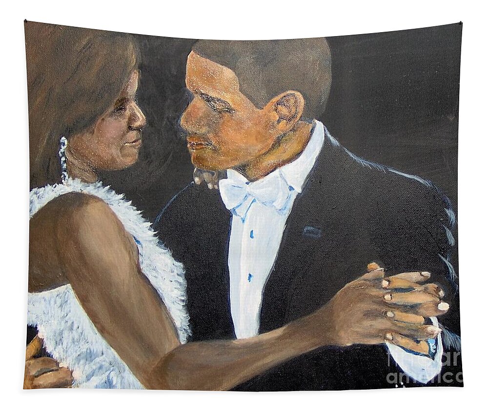 Barack Obama Tapestry featuring the painting Black Love is Black Power by Saundra Johnson