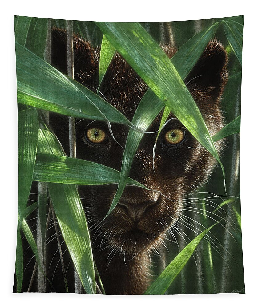 Black Panther Tapestry featuring the painting Black Panther - Wild Eyes by Collin Bogle