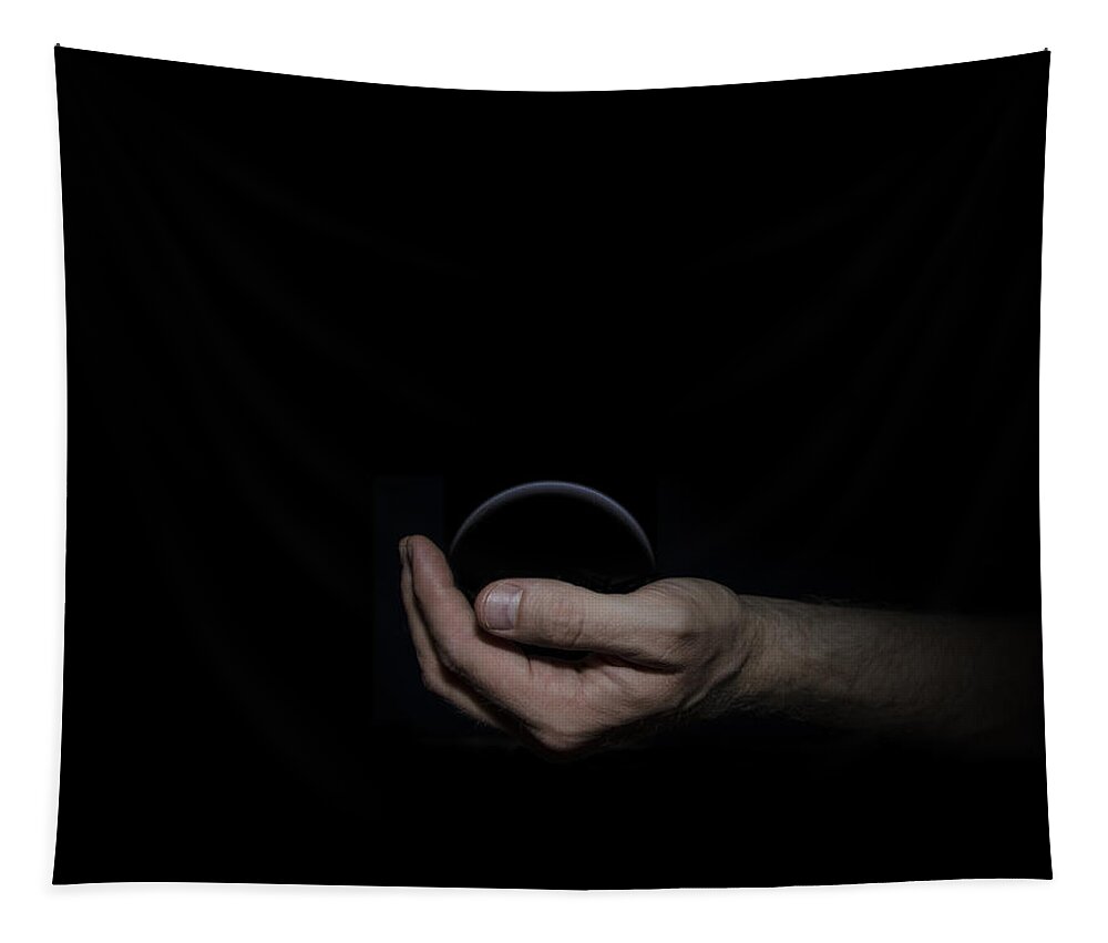 Black Tapestry featuring the digital art Black Sphere in Hand by Pelo Blanco Photo