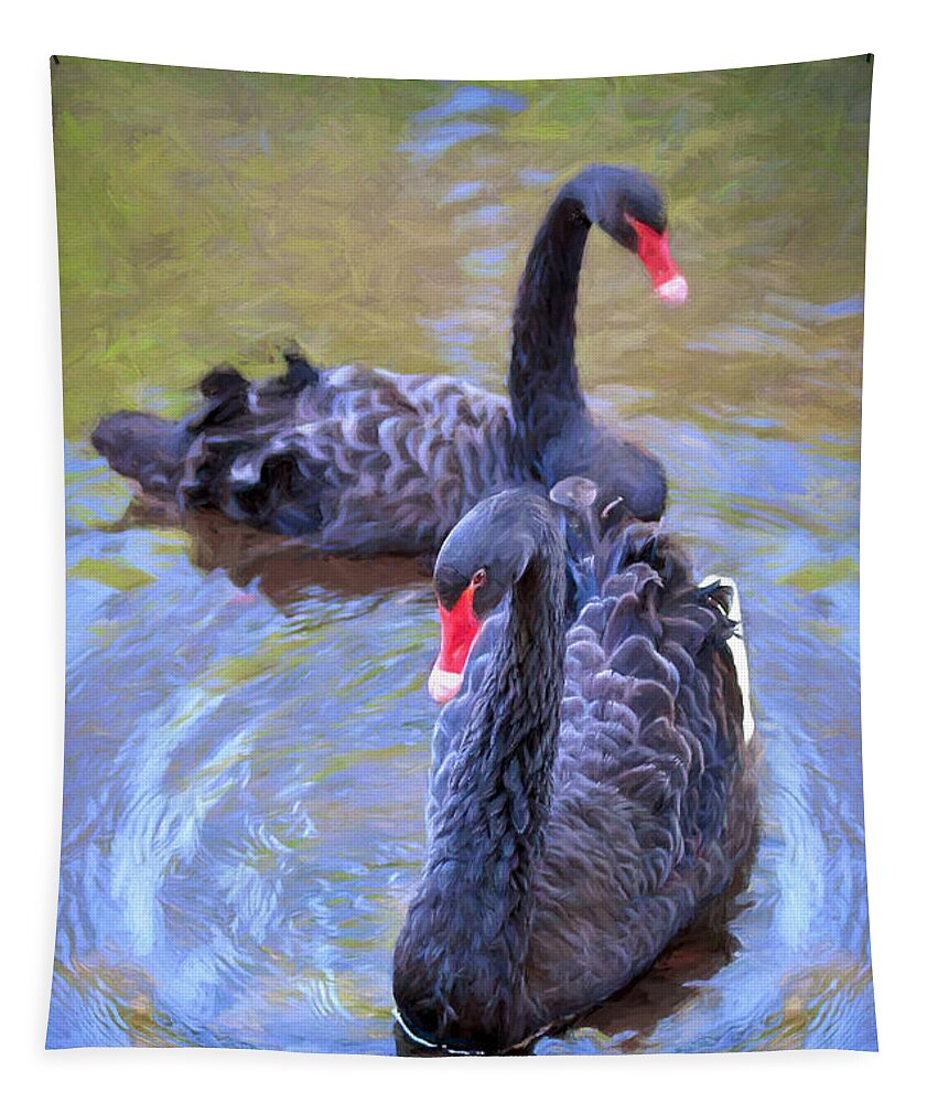 Swan Tapestry featuring the photograph Black Swans by Susan Rissi Tregoning