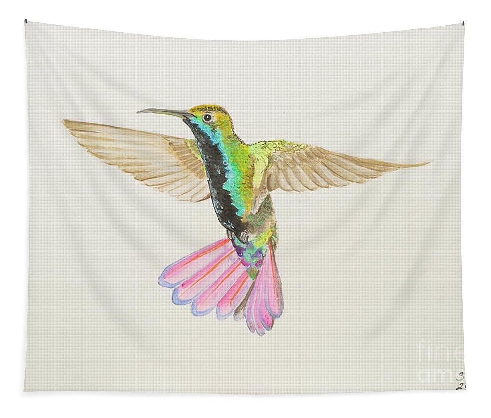 Black Throated Mango Tapestry featuring the painting Black-throated mango by Stefanie Forck