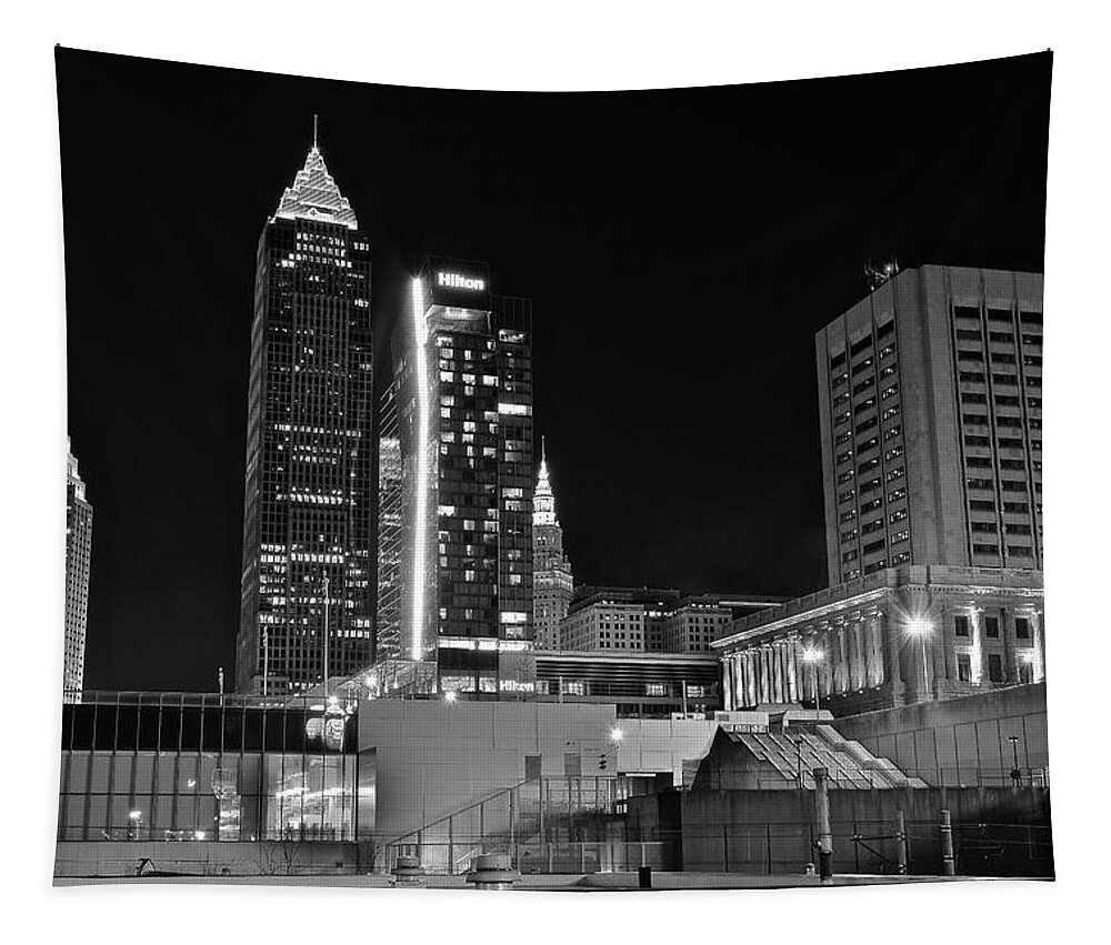 Cleveland Tapestry featuring the photograph Blackest Night in CLE by Frozen in Time Fine Art Photography