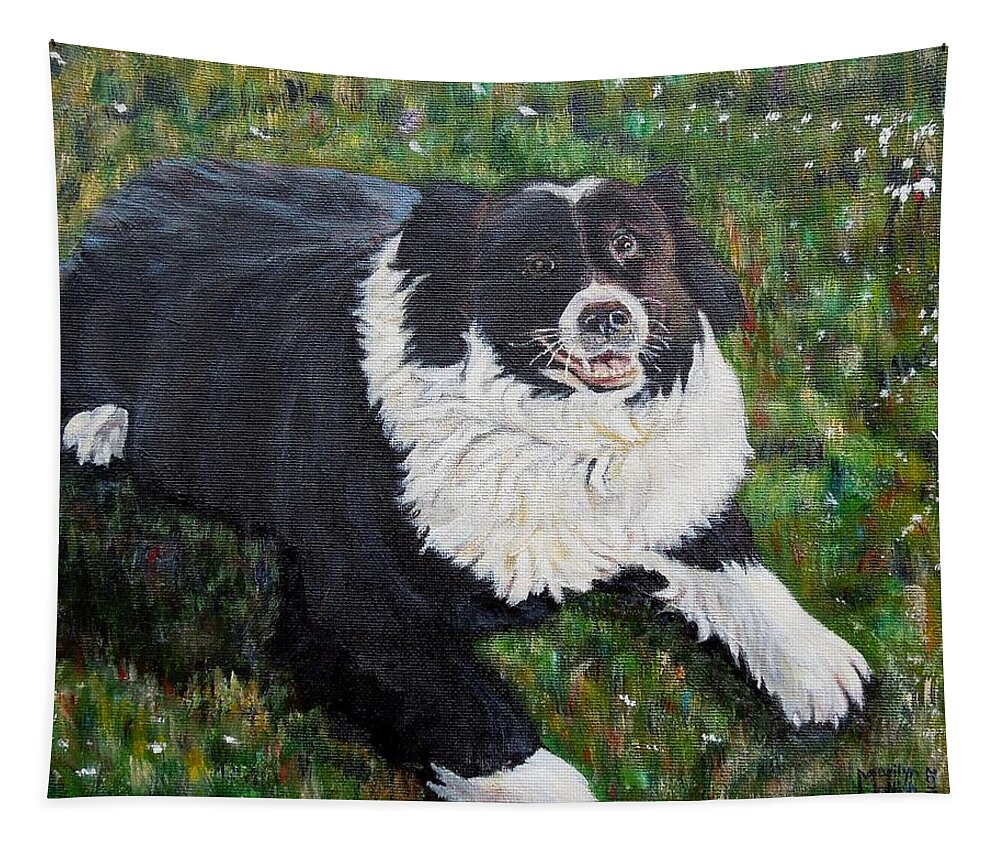 Dog Tapestry featuring the painting Blackie by Marilyn McNish