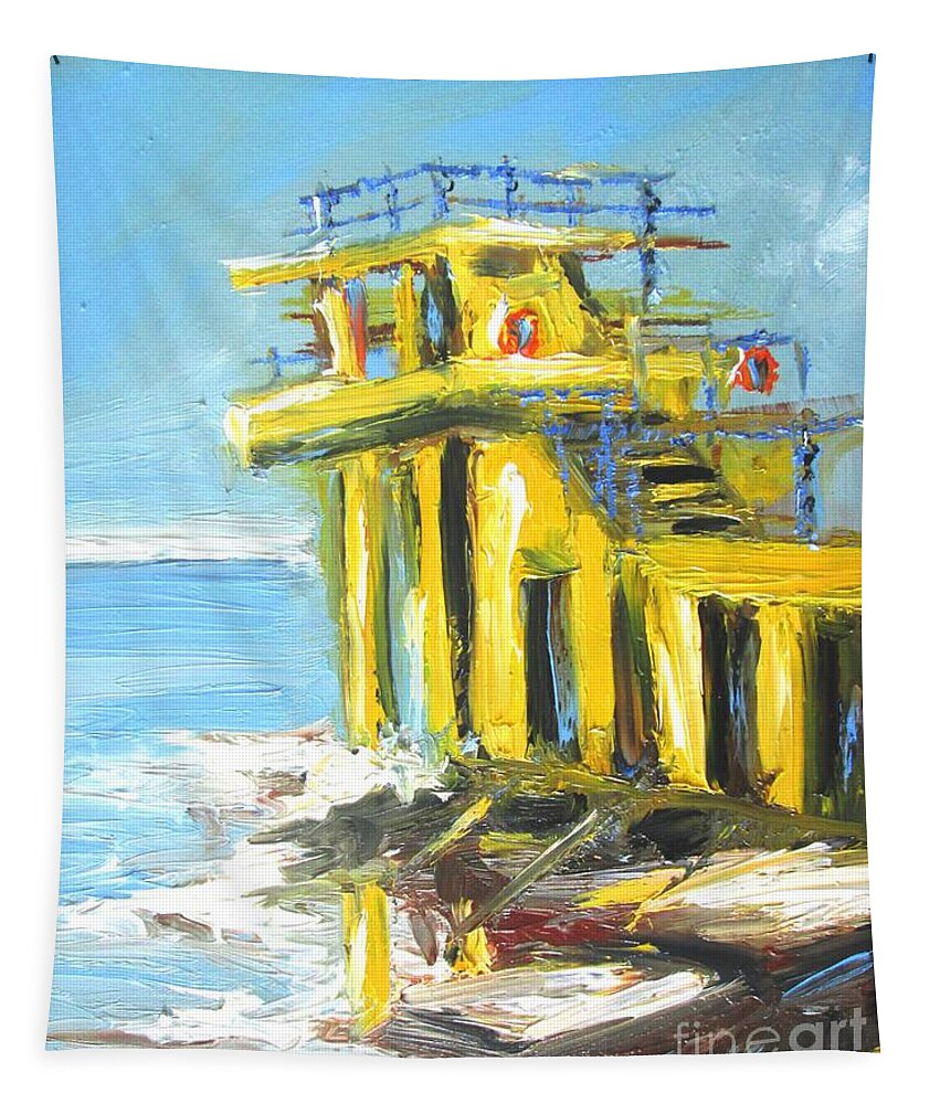 Blackrock Diving Board Tapestry featuring the painting Paintings Of Blackrock Diving Board Galway Ireland by Mary Cahalan Lee - aka PIXI