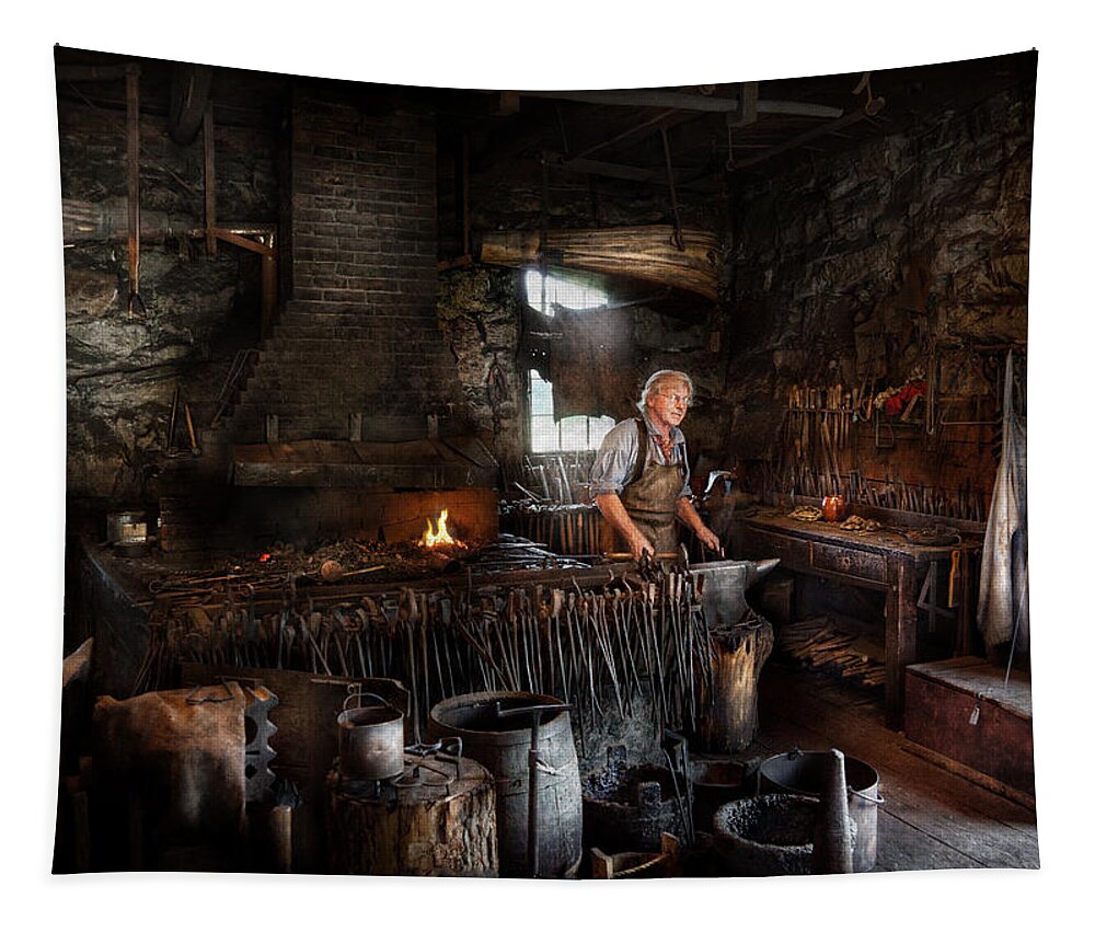 Hdr Tapestry featuring the photograph Blacksmith - This is my trade by Mike Savad