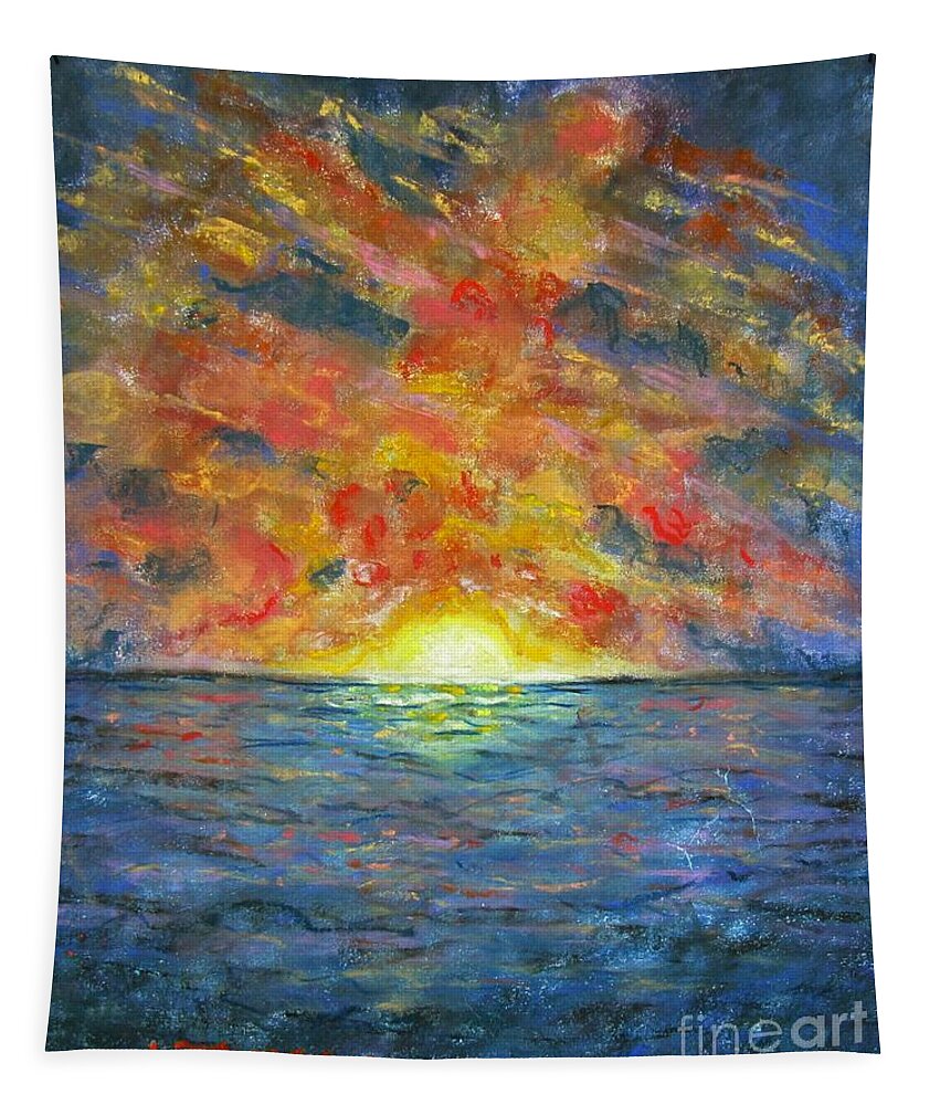 Sunset Tapestry featuring the painting Blazing Glory by Laurie Morgan
