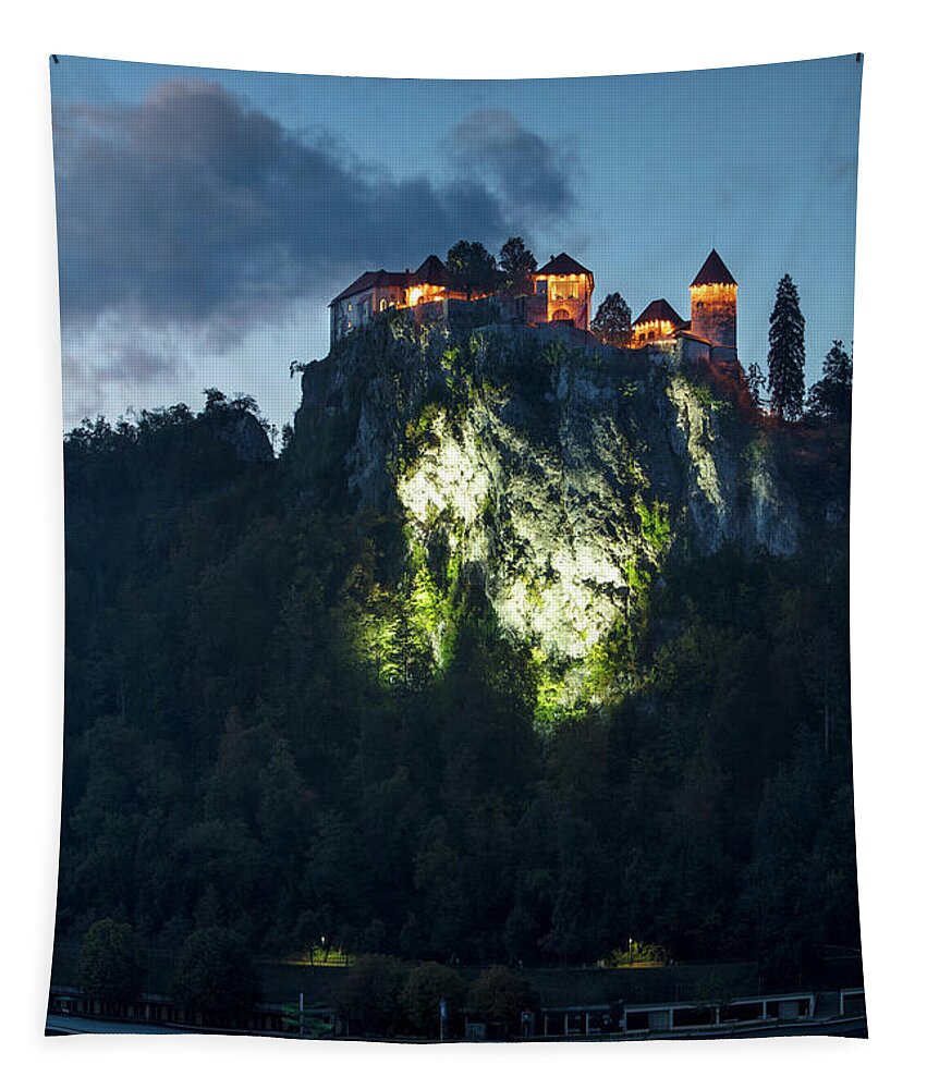 Lake Bled Tapestry featuring the photograph Bled Castle Twilight by Brian Jannsen