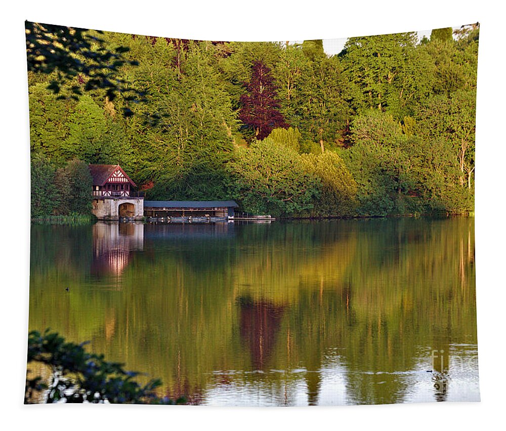 Blenheim Palace Tapestry featuring the photograph Blenheim Palace Boathouse 2 by Jeremy Hayden