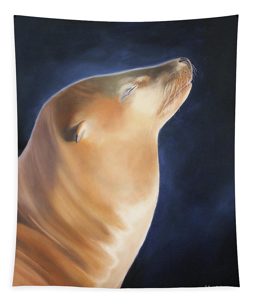 Sea Lion; Bliss; Serenity Tapestry featuring the painting Bliss by Marg Wolf