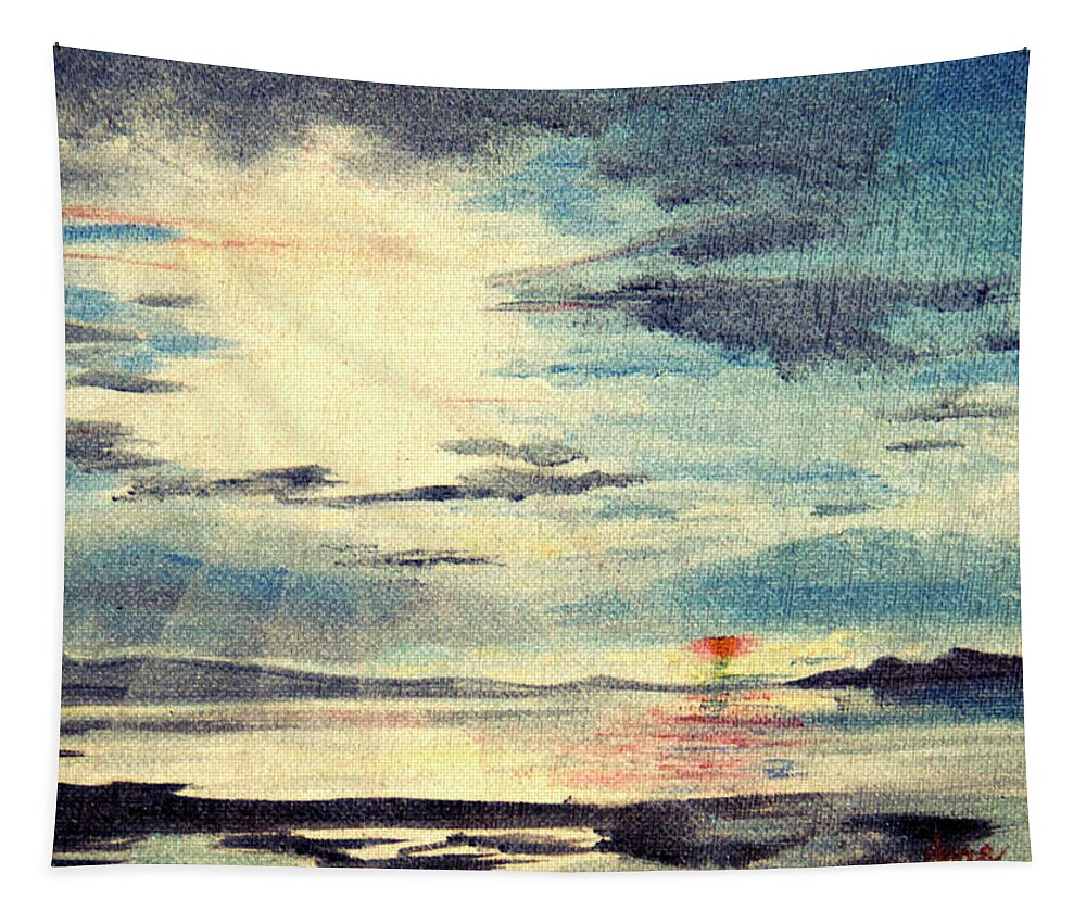 Great Salt Lake Tapestry featuring the painting Blood Moon by Nila Jane Autry