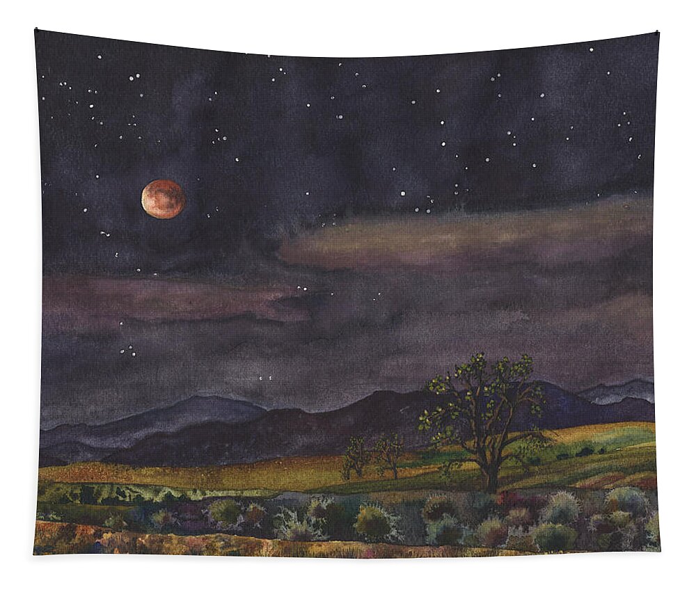 Blood Moon Painting Tapestry featuring the painting Blood Moon Over Boulder by Anne Gifford
