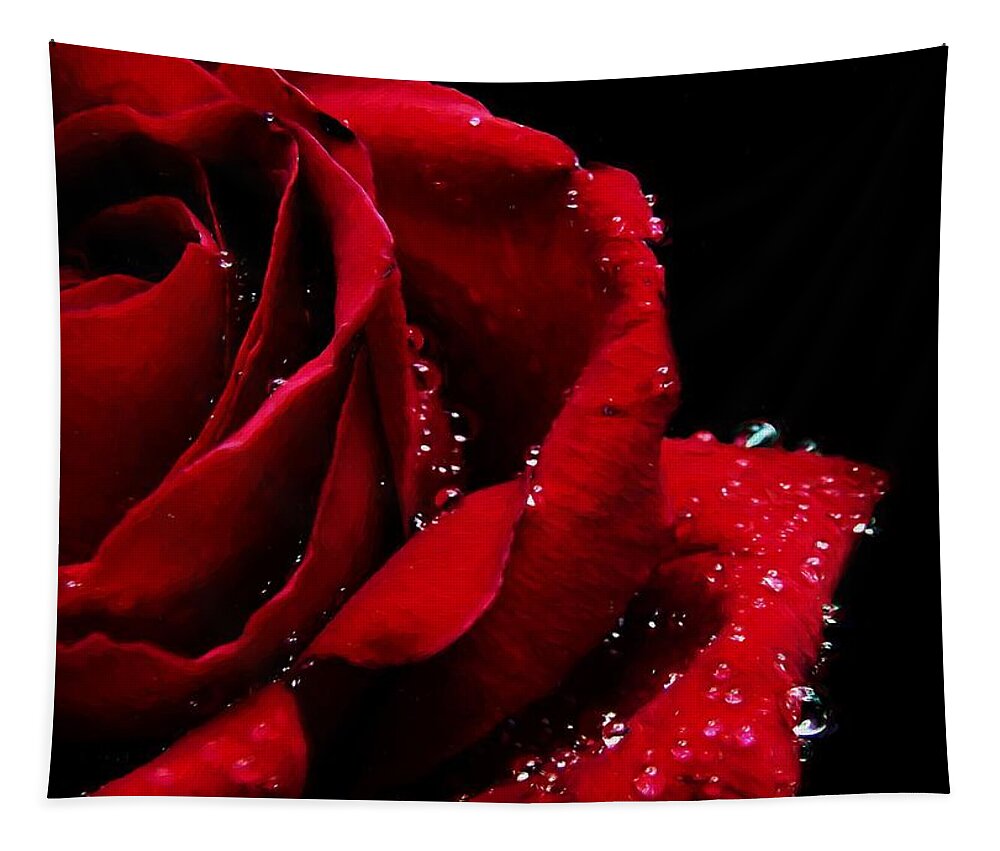 Rose Tapestry featuring the digital art Blood Red Rose by Charmaine Zoe
