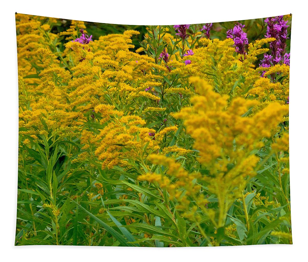 Blooming Goldenrod Tapestry featuring the painting Blooming goldenrod 2 by Jeelan Clark