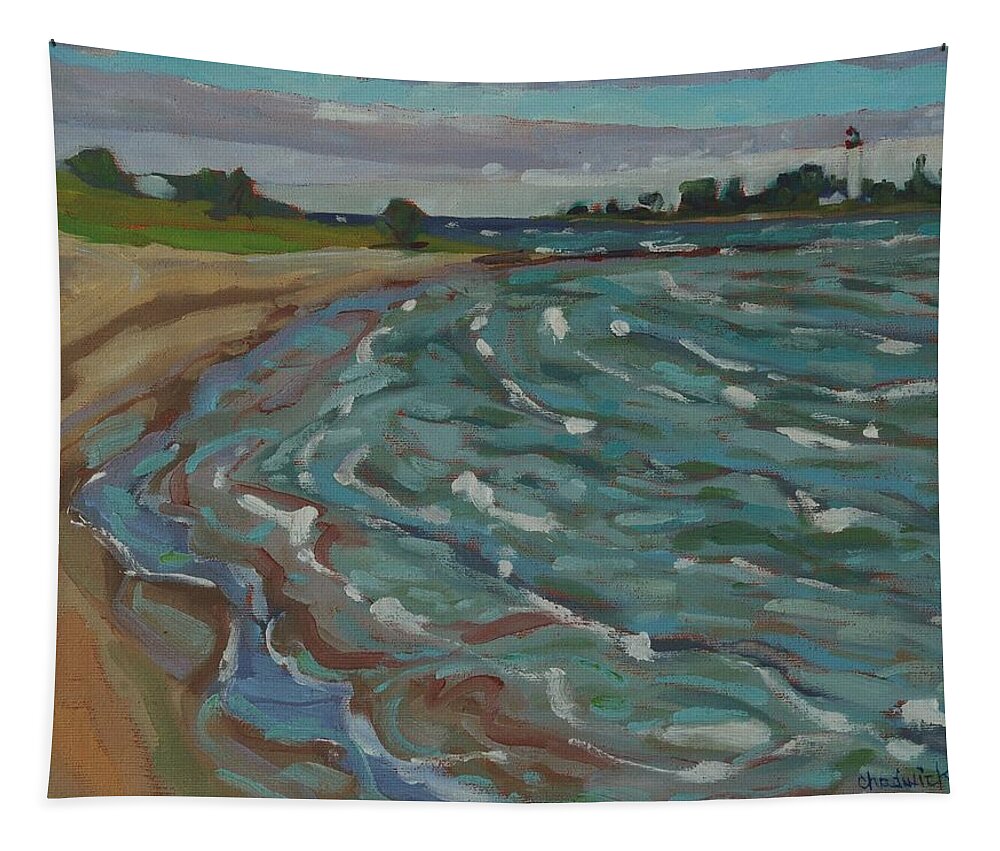 1150 Tapestry featuring the painting Blown Away Southampton Beach by Phil Chadwick