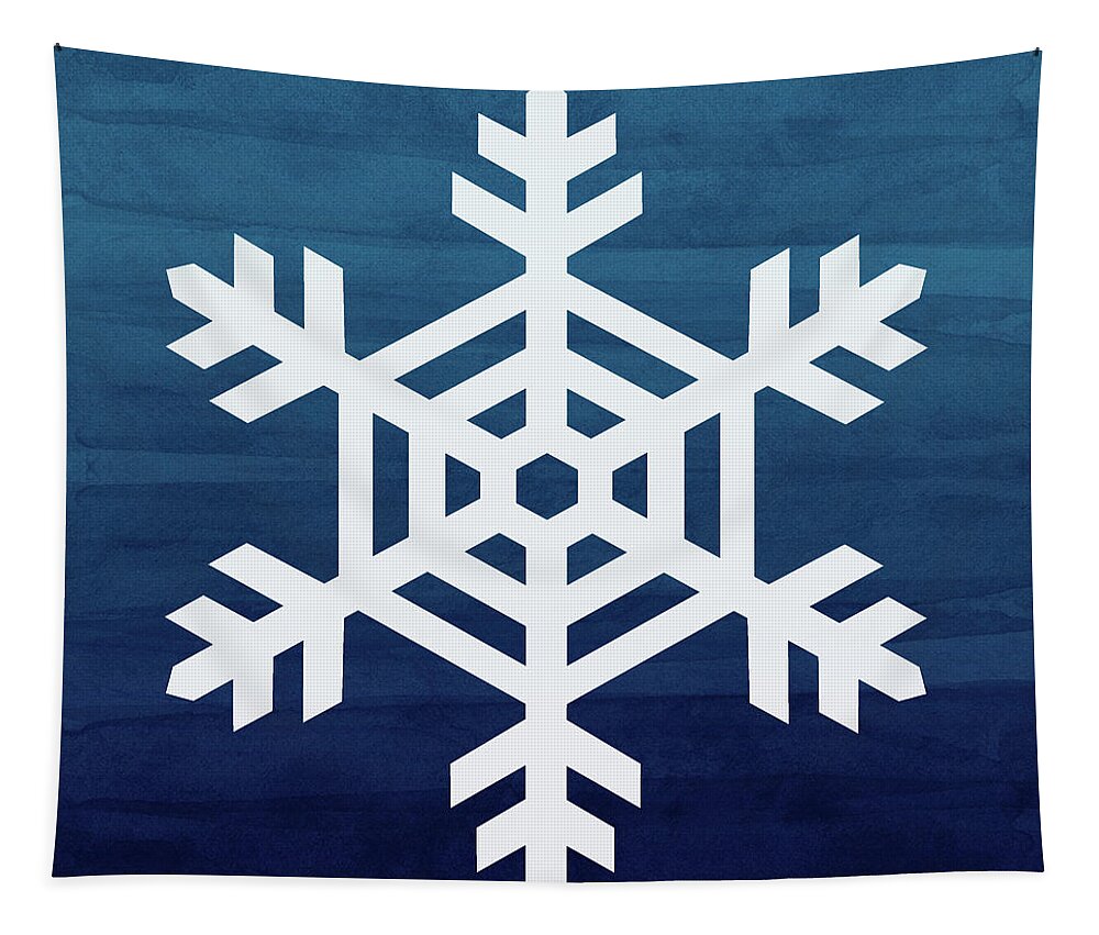 Snowflake Tapestry featuring the mixed media Blue and White Snowflake- Art by Linda Woods by Linda Woods