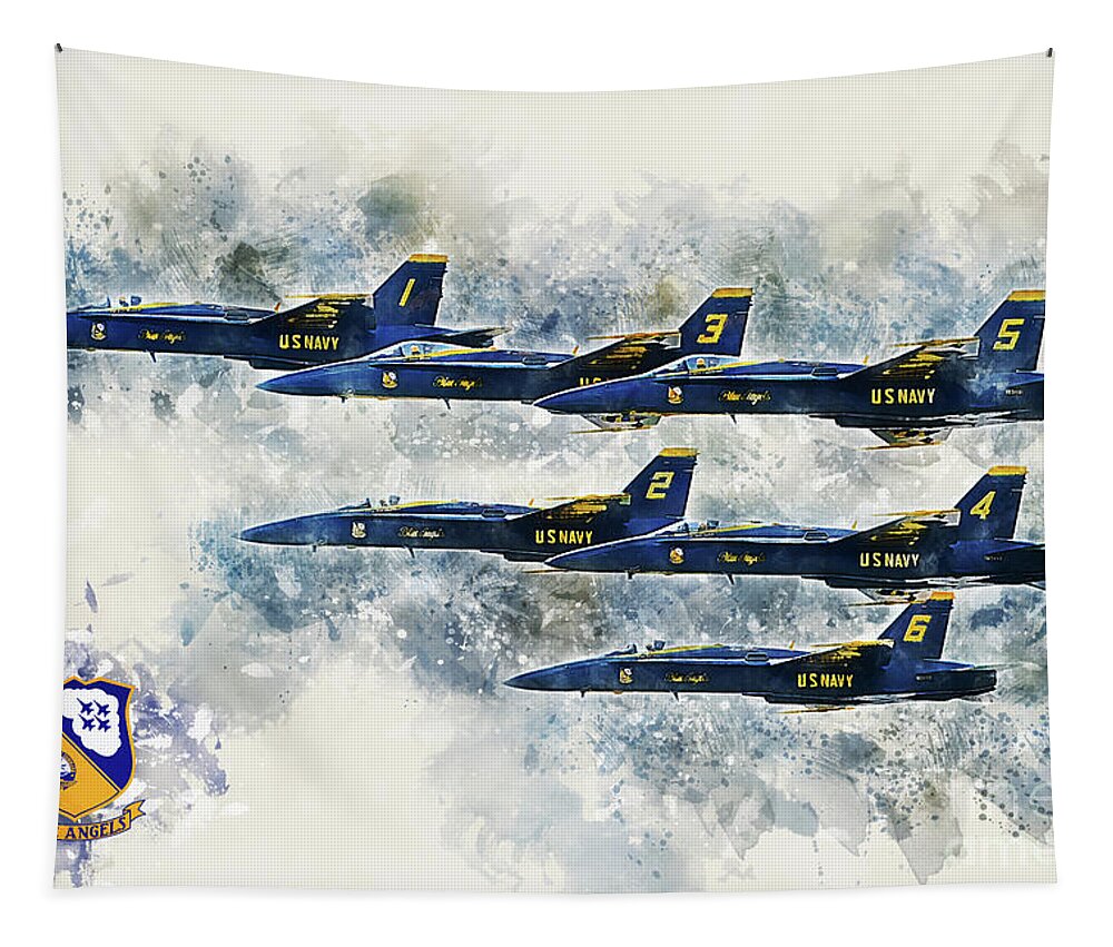 Blue Angels Tapestry featuring the digital art Blue Angels - Painting by Airpower Art