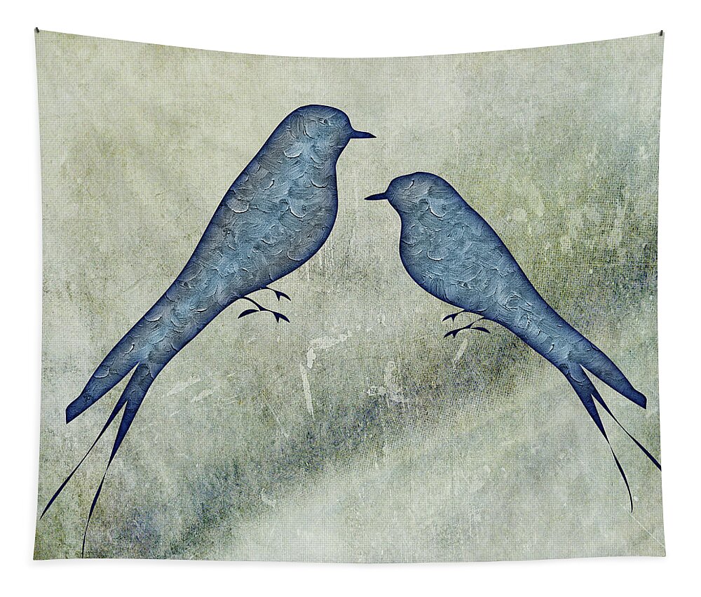 Blue Birds Tapestry featuring the painting Blue Birds 5 by Movie Poster Prints