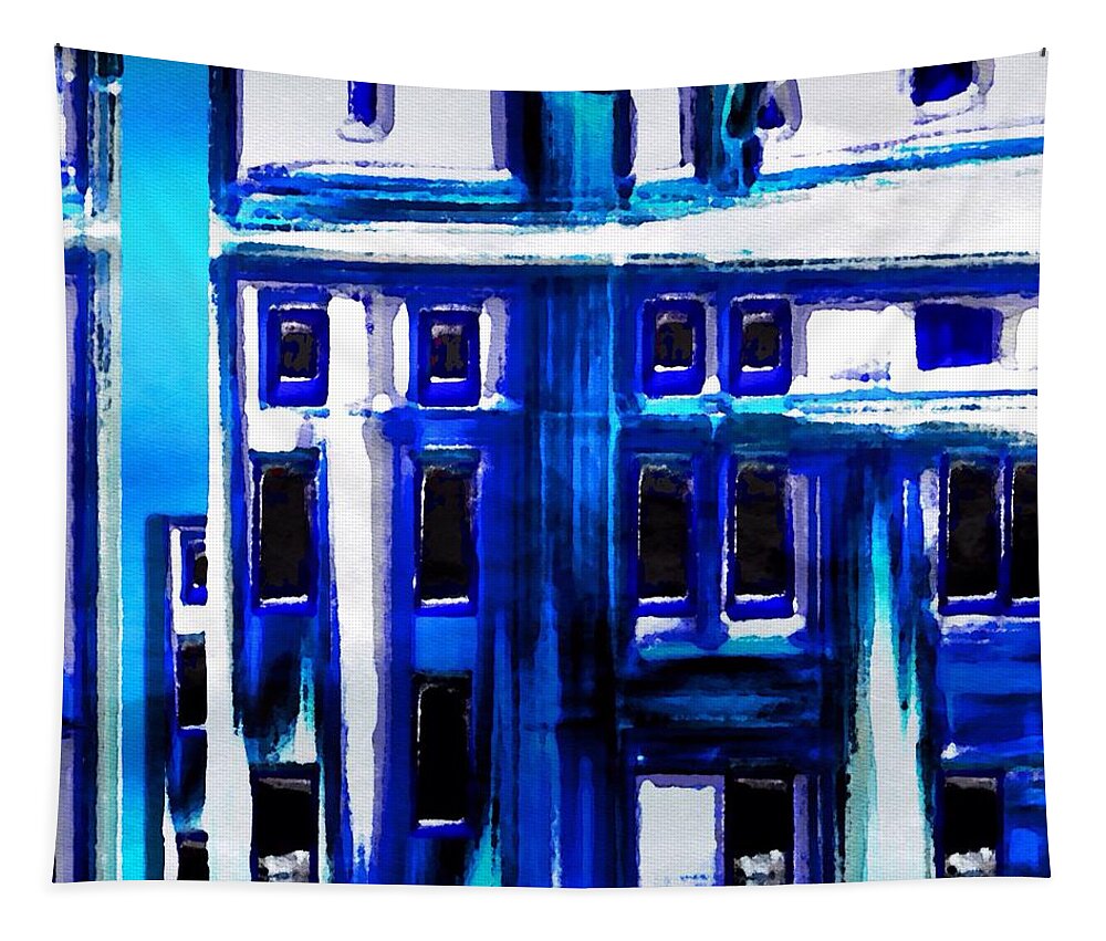 blue Buildings Tapestry featuring the painting Blue Buildings by Mark Taylor