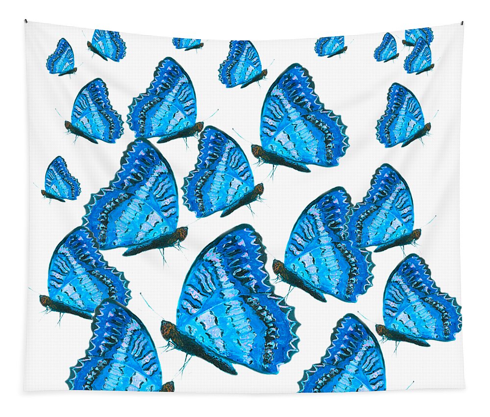 Butterflies Tapestry featuring the painting Blue Butterflies by Jan Matson